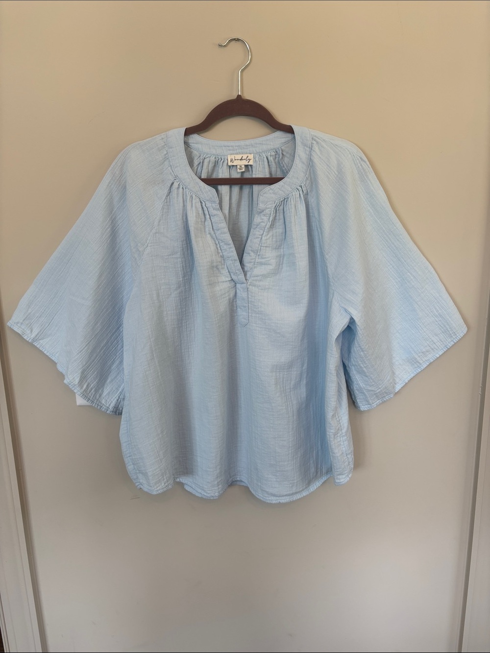 Wonderly Pale Blue Split V-Neck Tunic